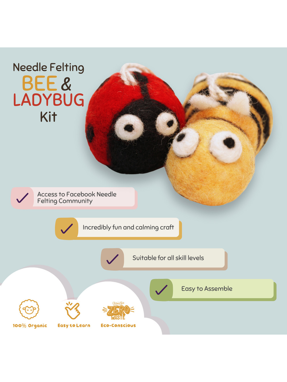 Woolbuddy - Needle Felting Bee and Ladybug Kit